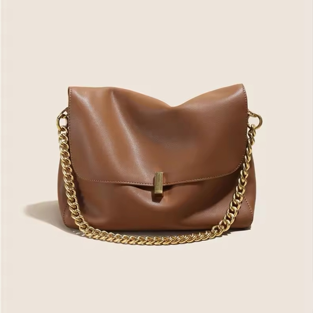 NWOT Leather Bag with Chain in Brown/Gold